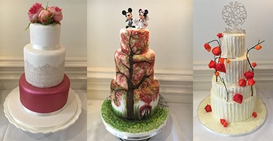 Three themed wedding cakes